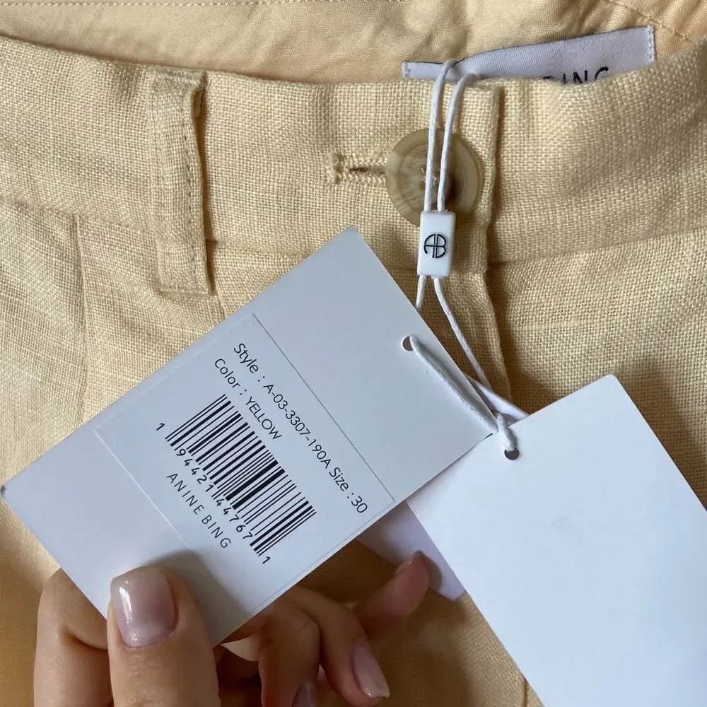 NWT Anine Bing Jay Straight Cream Pants Linen Size 30